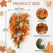 Fall Heart Maple Leaf Door Swag with Sunflowers & Berries