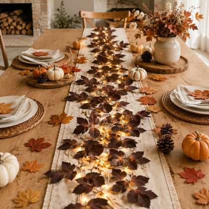 Artificial brown maple leaf garland framing wall mirror fall home decor – IPOPU
