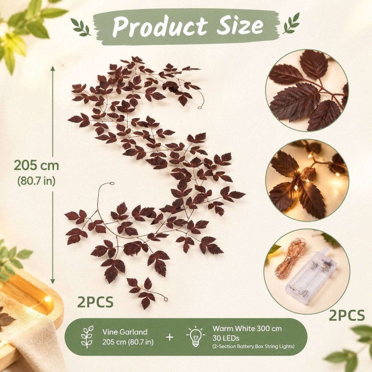 Fall maple leaf vine garland product size chart dimensions reference – IPOPU
