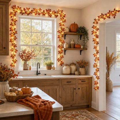 Artificial brown maple leaf garland framing wall mirror fall home decor – IPOPU
