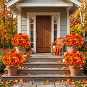 Fall Orange Mum Potted Plant Arrangement Set – Porch, Patio & Table Decor
