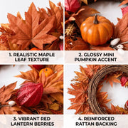 Maple Leaf Pumpkin Acorn Fall Wreath – Farmhouse, 18in