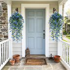 Artificial Hanging Flowers for Outdoors, Morning Glory Artificial Flowers with Eucalyptus Leaves, UV Resistant Fake Flower Realistic Faux Plants for Home Patio Porch Garden