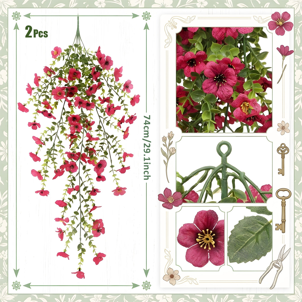 Artificial Hanging Flowers for Outdoors, Morning Glory Artificial Flowers with Eucalyptus Leaves, UV Resistant Fake Flower Realistic Faux Plants for Home Patio Porch Garden