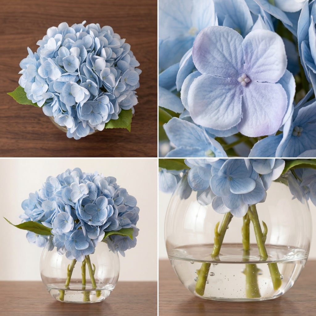 Artificial Hydrangea Flowers in Vase | Premium Faux Hydrangea for Home Decor Coffee Table Wedding DIY