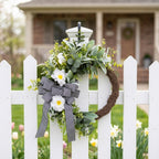 Classic Black and White Striped Bow Wreath Faux Greenery and White Floral Door Hanger Modern Farmhouse Spring Summer Decor for Front Door Wedding and Party Backdrop