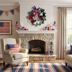Patriotic Americana Wreath with Red White Blue Hydrangea & Flag Bow | 4th of July Front Door Decor for Summer Holiday Home Porch Wall Art