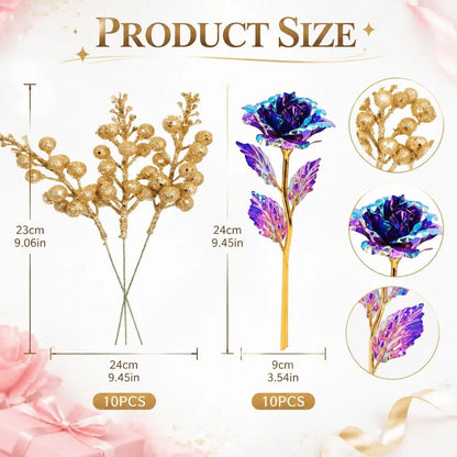 Galaxy rose and gold berry stem size chart 10pcs rose 24cm 9cm bloom 10pcs berry 23cm 24cm spread – IPOPU
