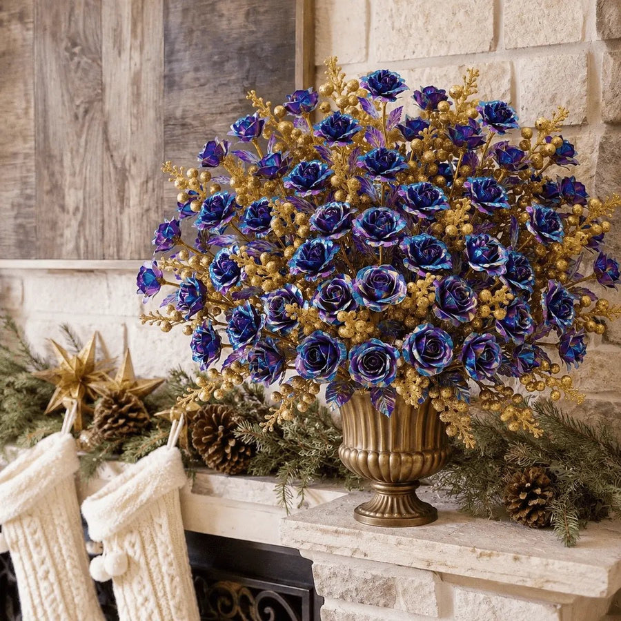 Galaxy Blue Purple Rose & Gold Berry Stems 20pcs Set