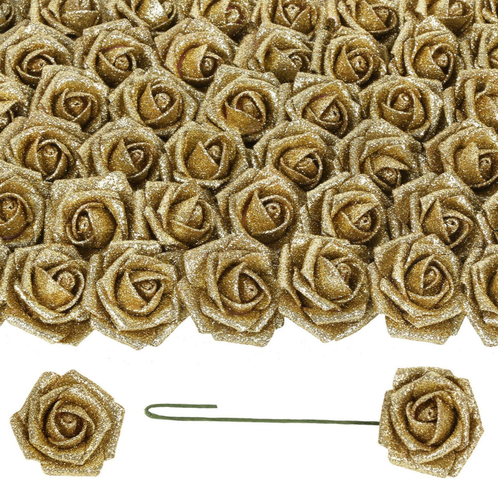 Gold glitter roses bouquet 50pcs with stems for DIY wedding Valentine's Day party home decor