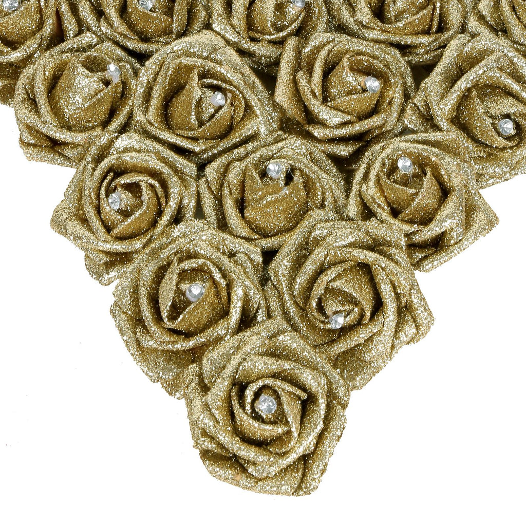 Gold glitter foam roses 25pcs with stems for wedding bridal bouquet Valentine's Day party decor