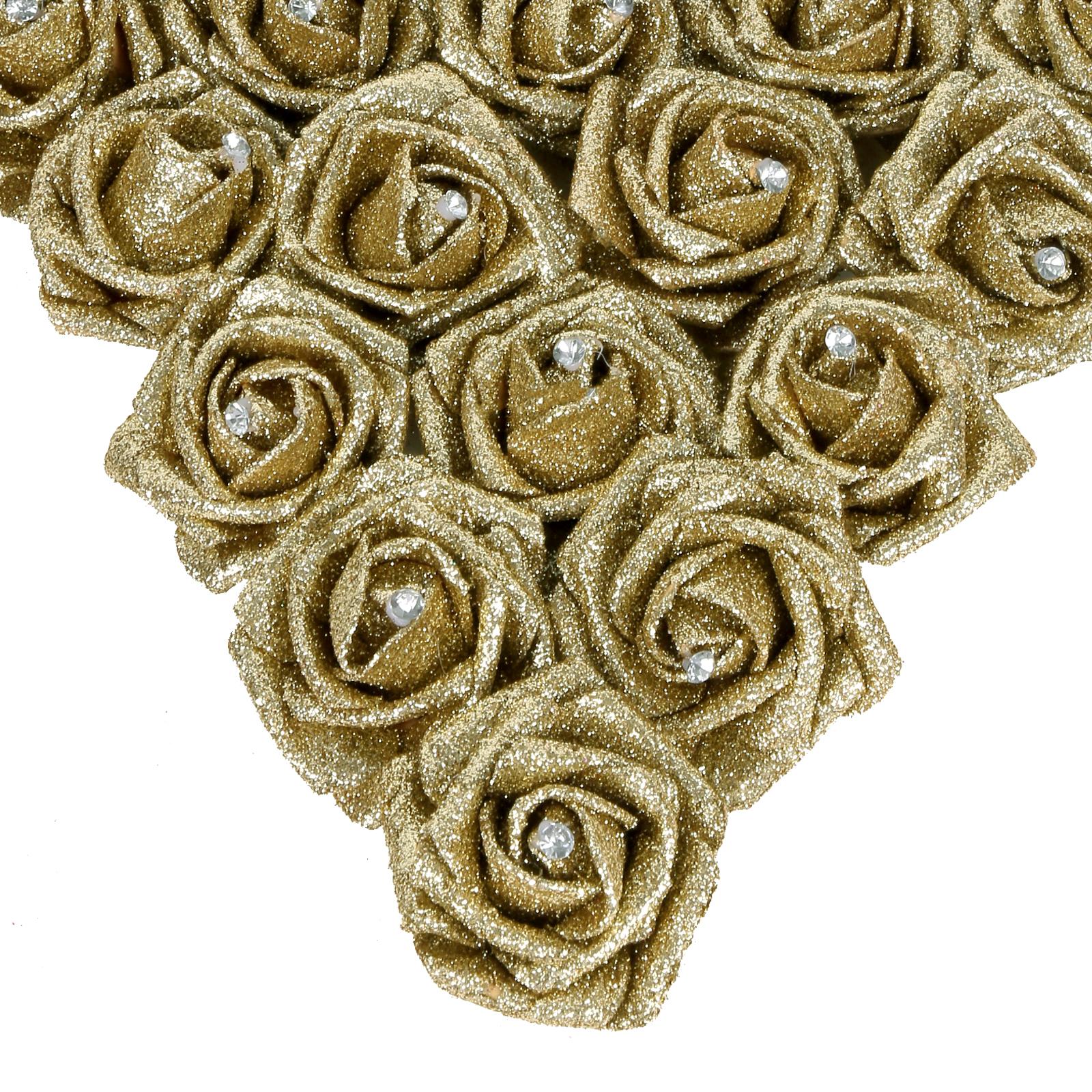 Gold glitter foam roses 25pcs with stems for wedding bridal bouquet Valentine's Day party decor