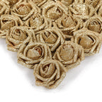 Gold glitter artificial roses 25pcs with stem for wedding bridal bouquet party decor