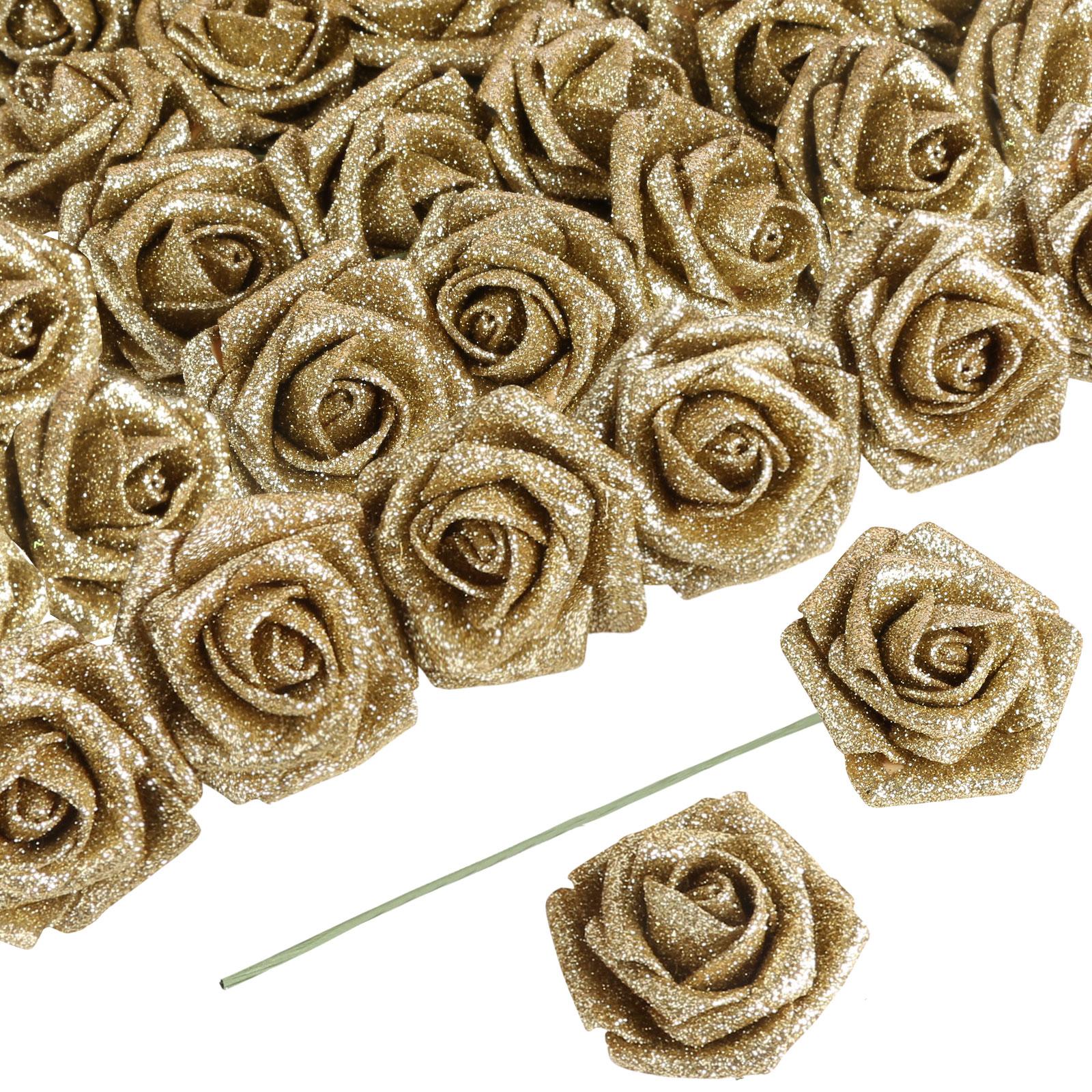 Gold glitter foam roses 30pcs 3.15in artificial flowers for wedding Christmas DIY decor
