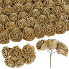 Gold glitter artificial roses 60pcs with stems for wedding bouquet cake party home decor