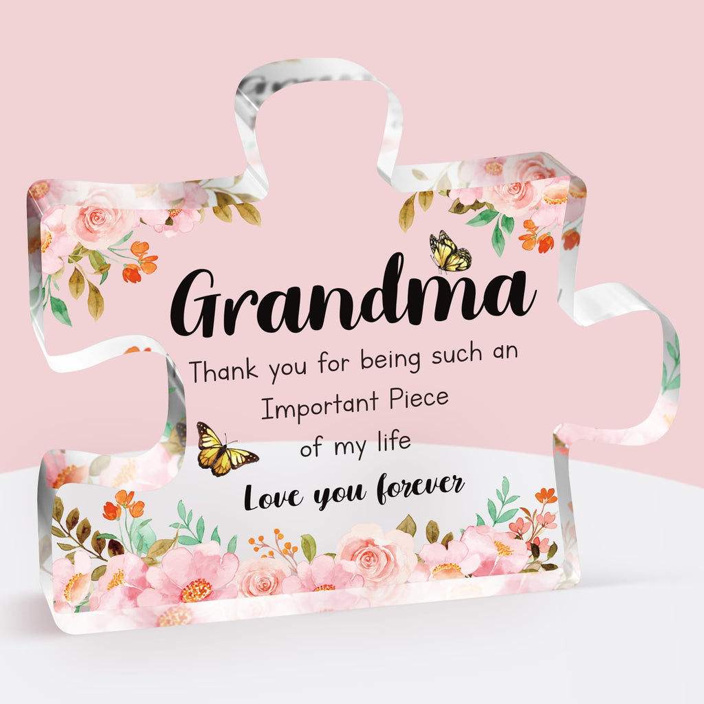 Engraved acrylic puzzle plaque gift for grandma with loving message