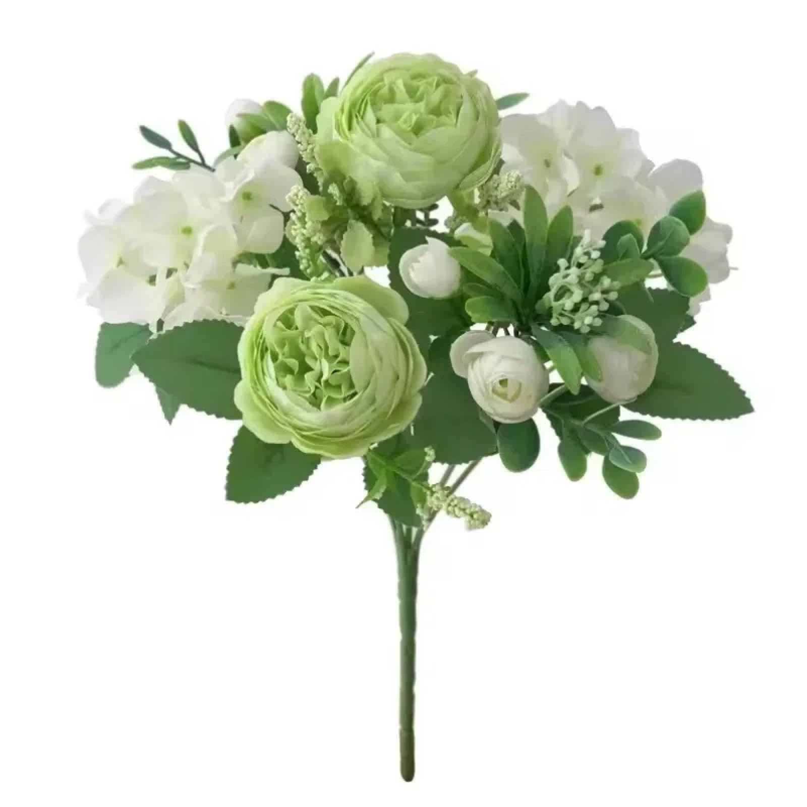 Green artificial rose bouquet faux flowers for home vase wedding decoration