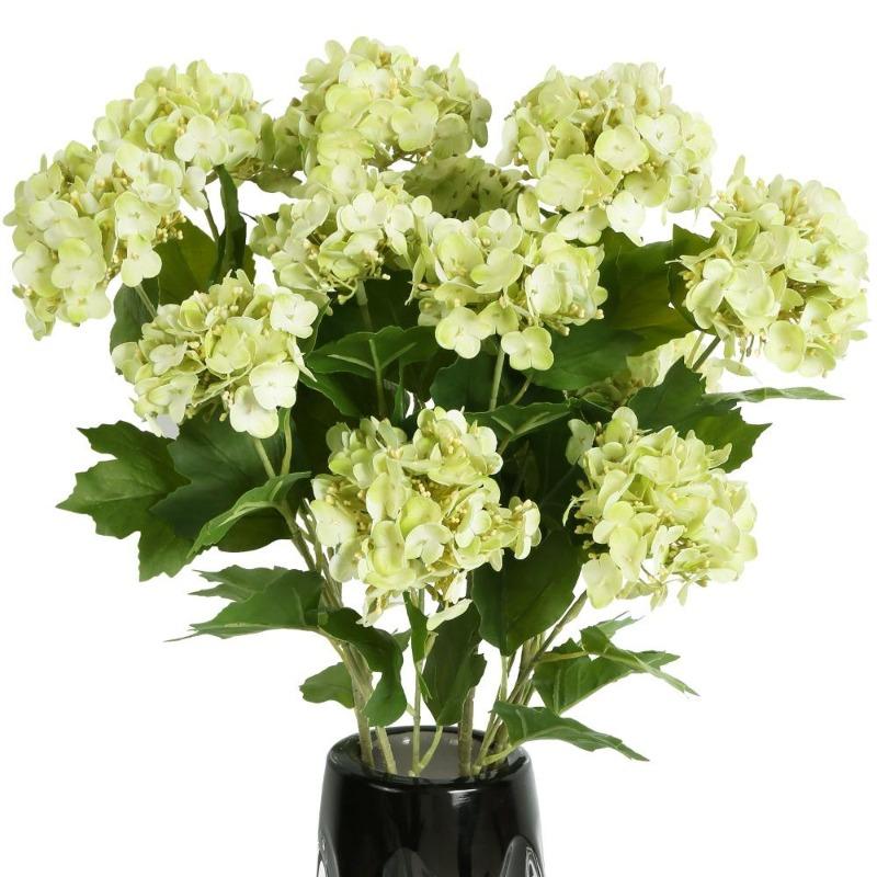 Green faux hydrangea blooms 5pcs artificial flowers for home office wedding party decor
