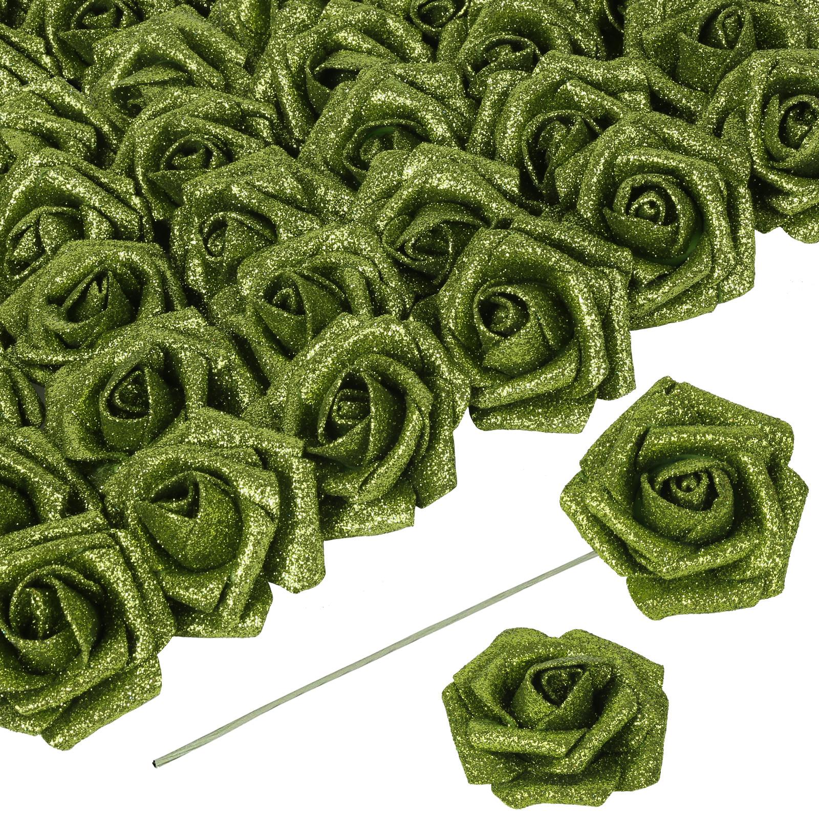 Green glitter foam roses 30pcs 3.15in artificial flowers for Christmas DIY garland decor