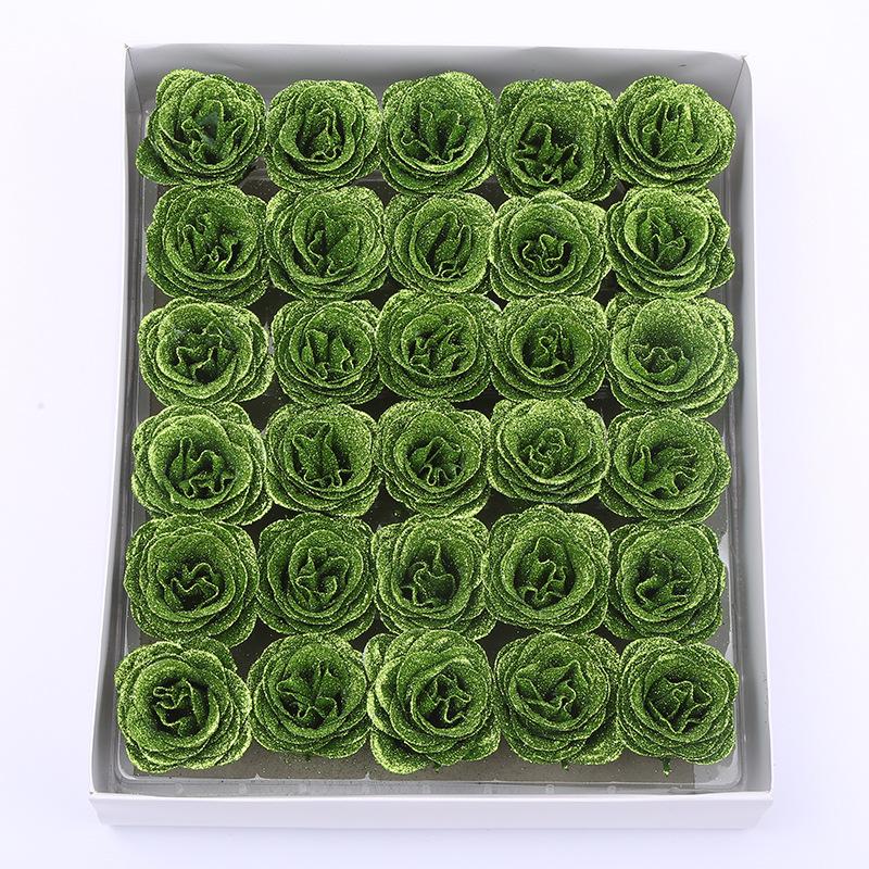 Green glitter roses bouquet 30pcs with stems for wedding party Christmas home decor