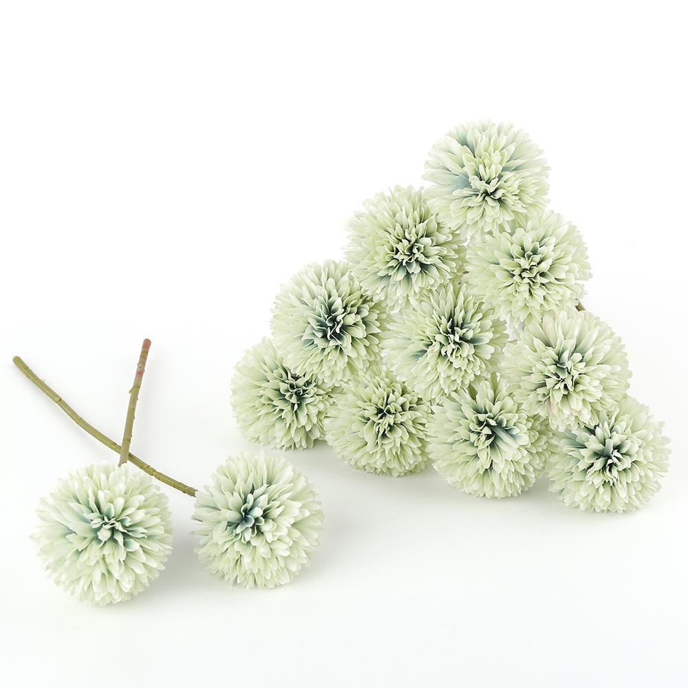 Green artificial chrysanthemum ball flowers 6pcs for wedding centerpiece party home decor

