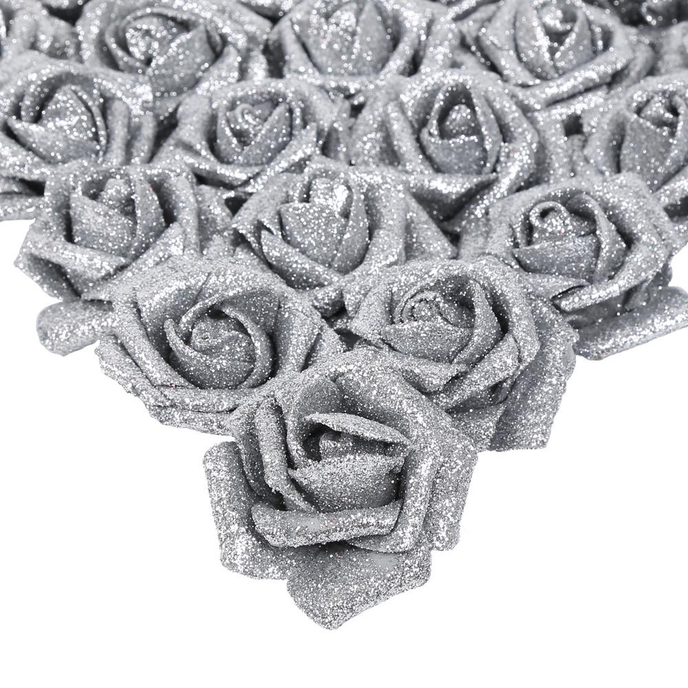 Grey glitter artificial roses 25pcs with stem for wedding bridal bouquet party decor