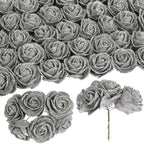 Grey glitter artificial roses 60pcs with stems for wedding bouquet cake party home decor