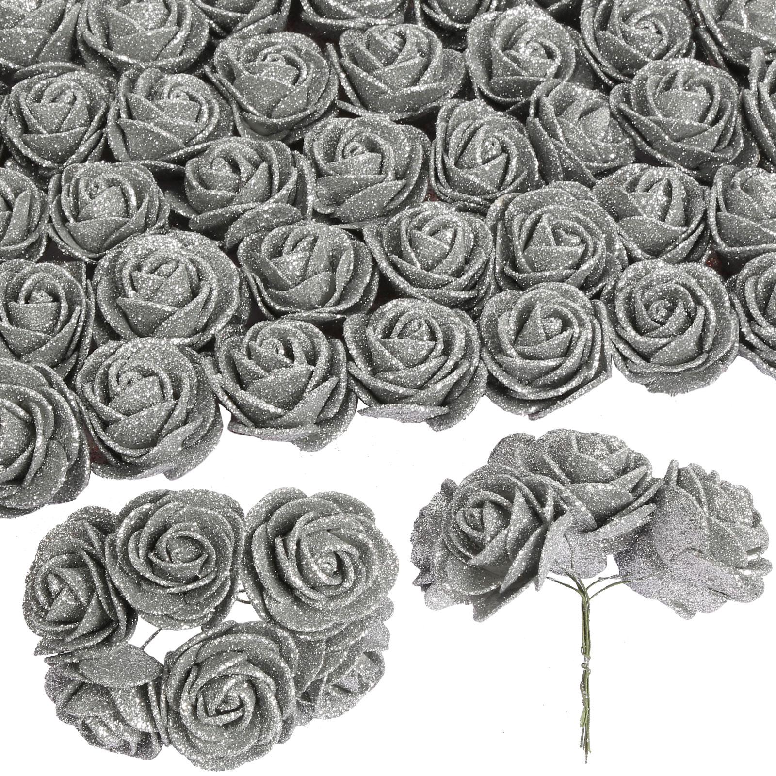 Grey glitter artificial roses 60pcs with stems for wedding bouquet cake party home decor