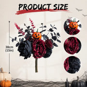 Halloween Flower Bouquet with Pumpkin – Dark Burgundy & Black Peonies