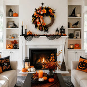 Ghost Black Rose & Feather Halloween Wreath – 18in