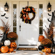 Ghost Black Rose & Feather Halloween Wreath – 18in