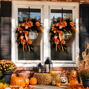 Ghost Black Rose & Feather Halloween Wreath – 18in
