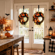Ghost Black Rose & Feather Halloween Wreath – 18in