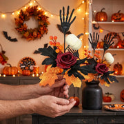 Skeleton Hand Black Rose Halloween Flower Stem – 18in