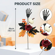 Skeleton Hand Black Rose Halloween Flower Stem – 18in