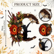 Halloween Moon Cat Wreath with Sunflower & Fall Florals
