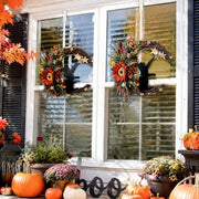 Halloween Moon Cat Wreath with Sunflower & Fall Florals