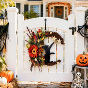 Halloween Moon Cat Wreath with Sunflower & Fall Florals