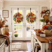 Orange Blue Hydrangea Pumpkin Wheat Fall Wreath – 18in
