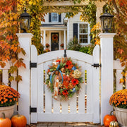 Orange Blue Hydrangea Pumpkin Wheat Fall Wreath – 18in