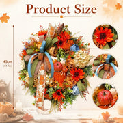 Orange Blue Hydrangea Pumpkin Wheat Fall Wreath – 18in
