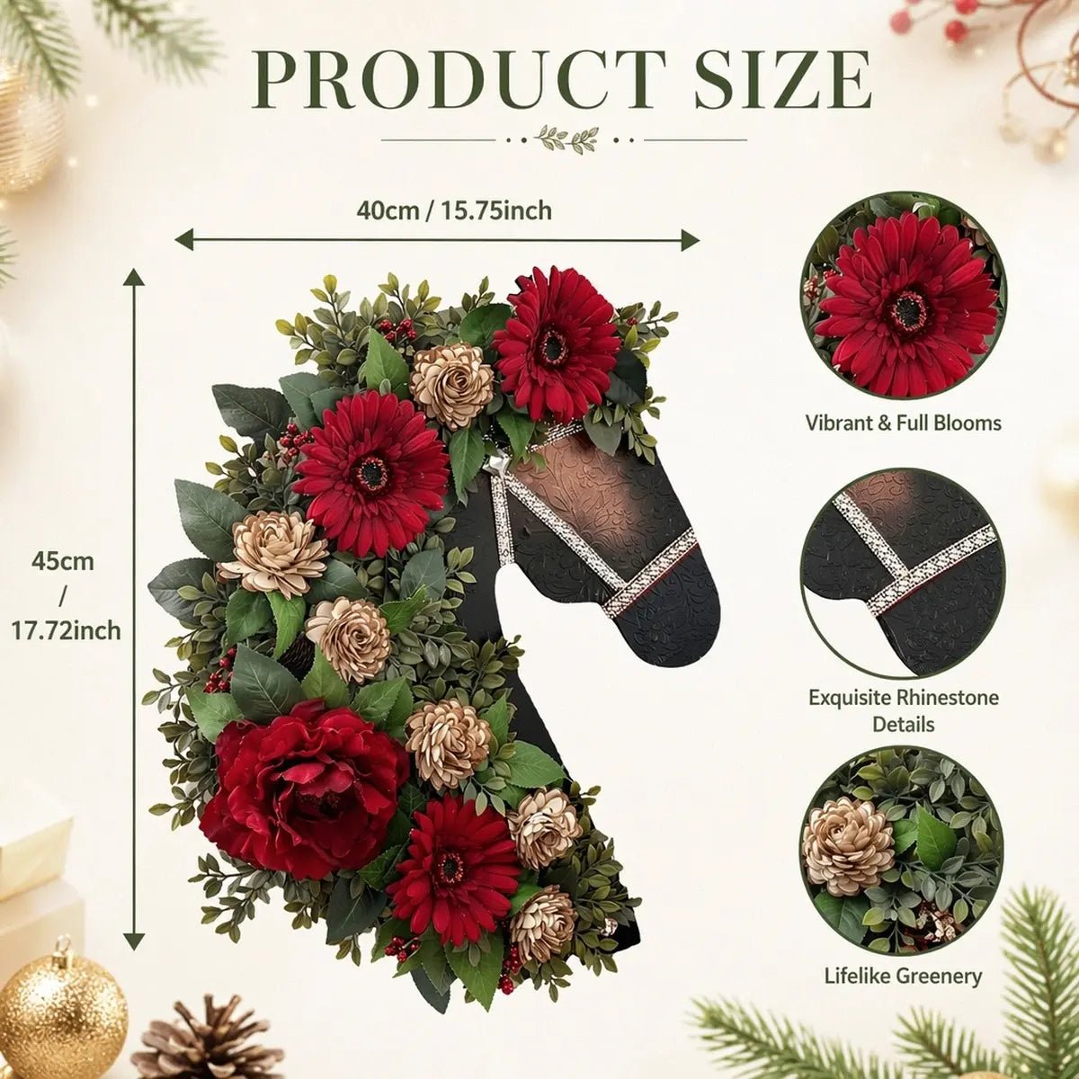 Horse Head Wreath for Front Door, Wooden Horse Head Door Hanging Wreath with Fake Flowers & Green Leaves, Wall Decoration Welcome Sign for Front Porch, Christmas Tree & Year-Round DecorDoor WreathHorse Head Wreath for Front Door, Wooden Horse Head Door Hanging Wreath with Fake Flowers & Green Leaves, Wall Decoration Welcome Sign for Front Porch, Christmas Tree & Year-Round DecorIPOPU