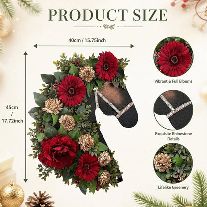 Horse Head Wreath for Front Door, Wooden Horse Head Door Hanging Wreath with Fake Flowers & Green Leaves, Wall Decoration Welcome Sign for Front Porch, Christmas Tree & Year-Round DecorDoor WreathHorse Head Wreath for Front Door, Wooden Horse Head Door Hanging Wreath with Fake Flowers & Green Leaves, Wall Decoration Welcome Sign for Front Porch, Christmas Tree & Year-Round DecorIPOPU