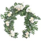 Ivory 6FT Eucalyptus And Willow Leaf Garland With White Flowers for modern wedding decor by IPOPU