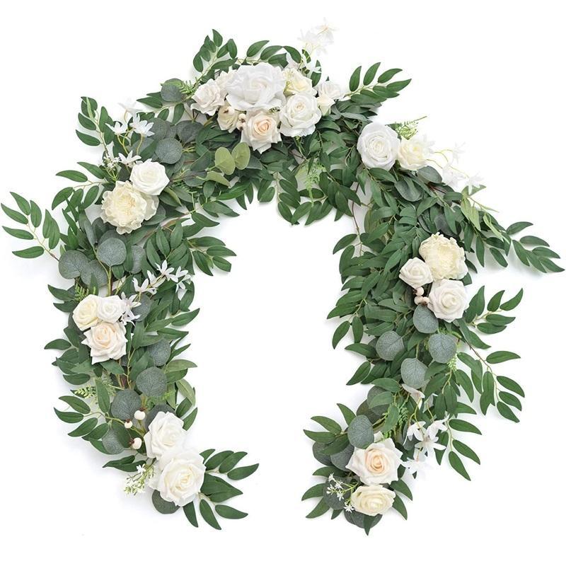 Ivory 6ft eucalyptus willow leaf garland for wedding table and backdrop decor