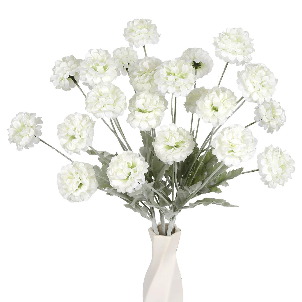 Ivory faux kiku chrysanthemum ball flowers 5pcs 24 heads flocking stems for wedding bouquet home decor