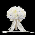 Ivory crystal diamond rose bridal bouquet artificial flowers for wedding bride bridesmaid church
