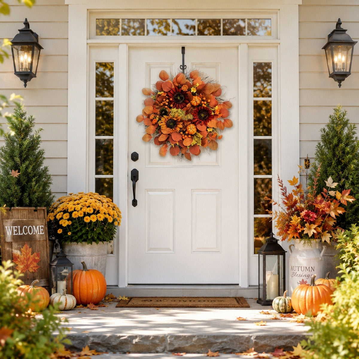 19.7 in Thanksgiving Pumpkin Sunflower Wreath