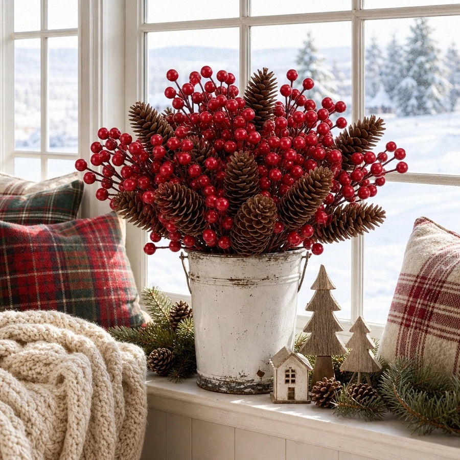 Red Berry and Pine Cone Picks – 25 Pcs