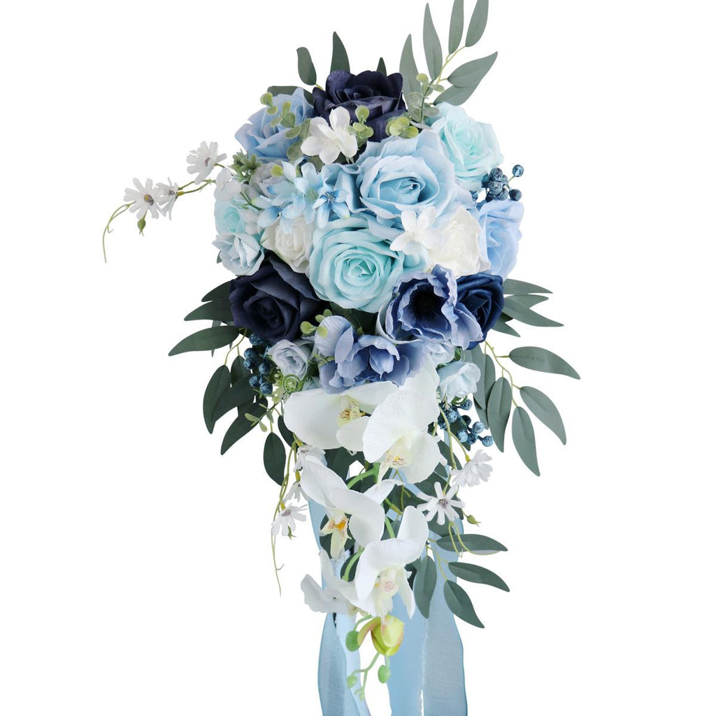 Light blue artificial bridal wedding bouquet vintage floral for bride bridesmaid